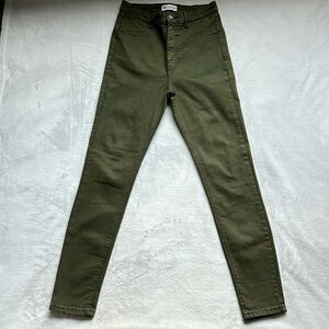 Zara Olive Green Stretchy Skinny High Waist Pant, Size 8